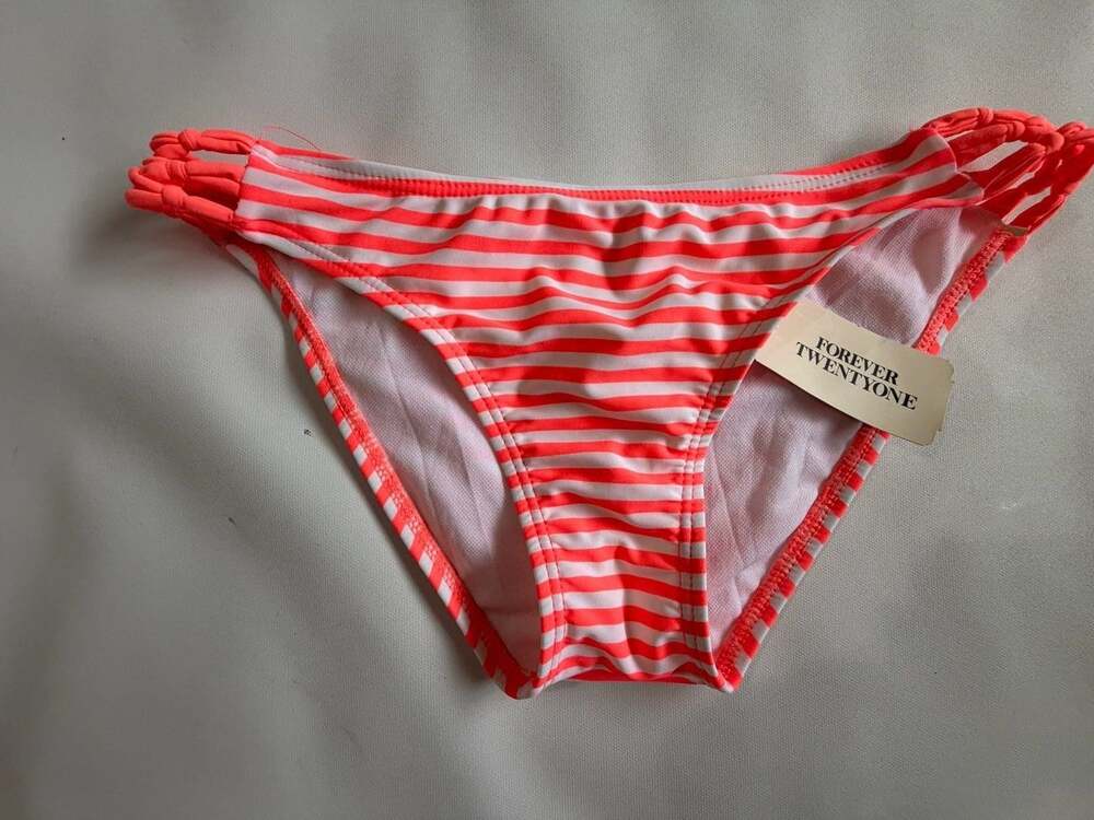 NWT Forever 21 Red White Striped Strappy Side Bikini Bottom Swim
